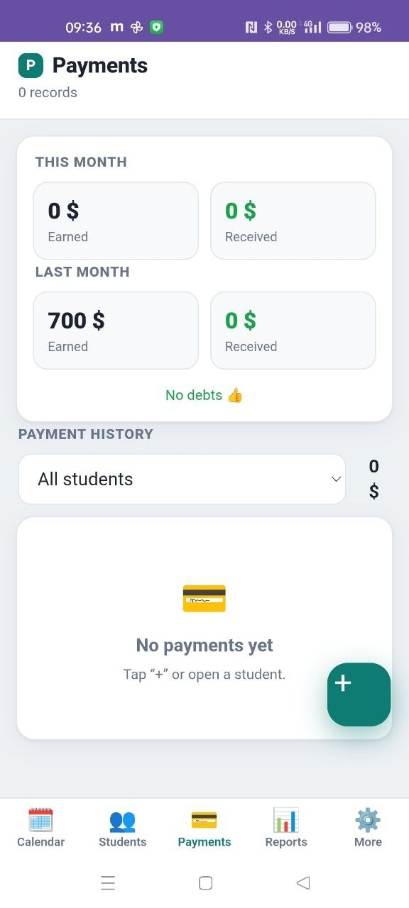Payments screen