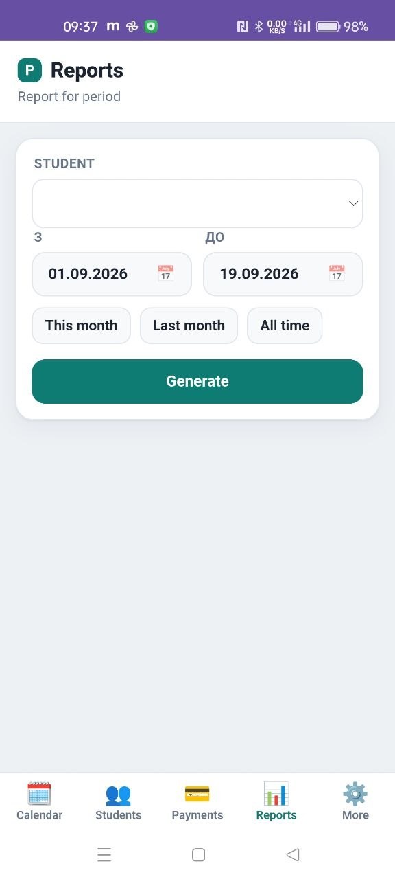 Reports screen