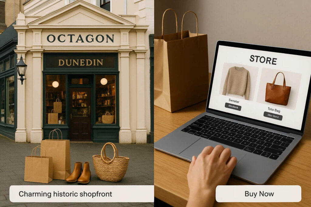 Dunedin Retail and E-commerce Integration Through SEO Optimization Dunedin retail store and e-commerce website integration showing omnichannel SEO strategy for local businesses