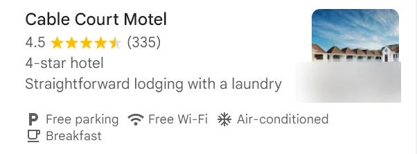 Cable Court Motel Dunedin listing on Google Maps with a 4.5 rating from 335 reviews