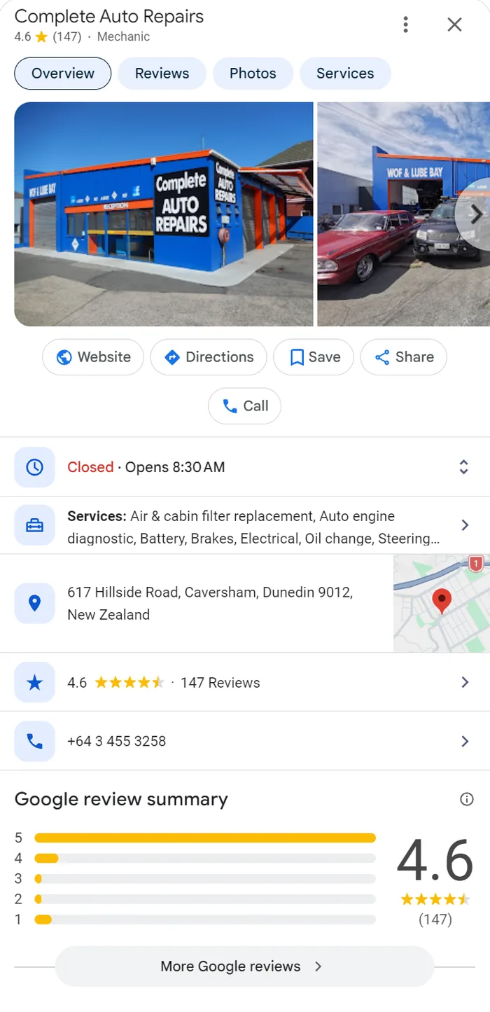 Complete Auto Repairs Google profile in Caversham with a 4.6 rating from 147 reviews