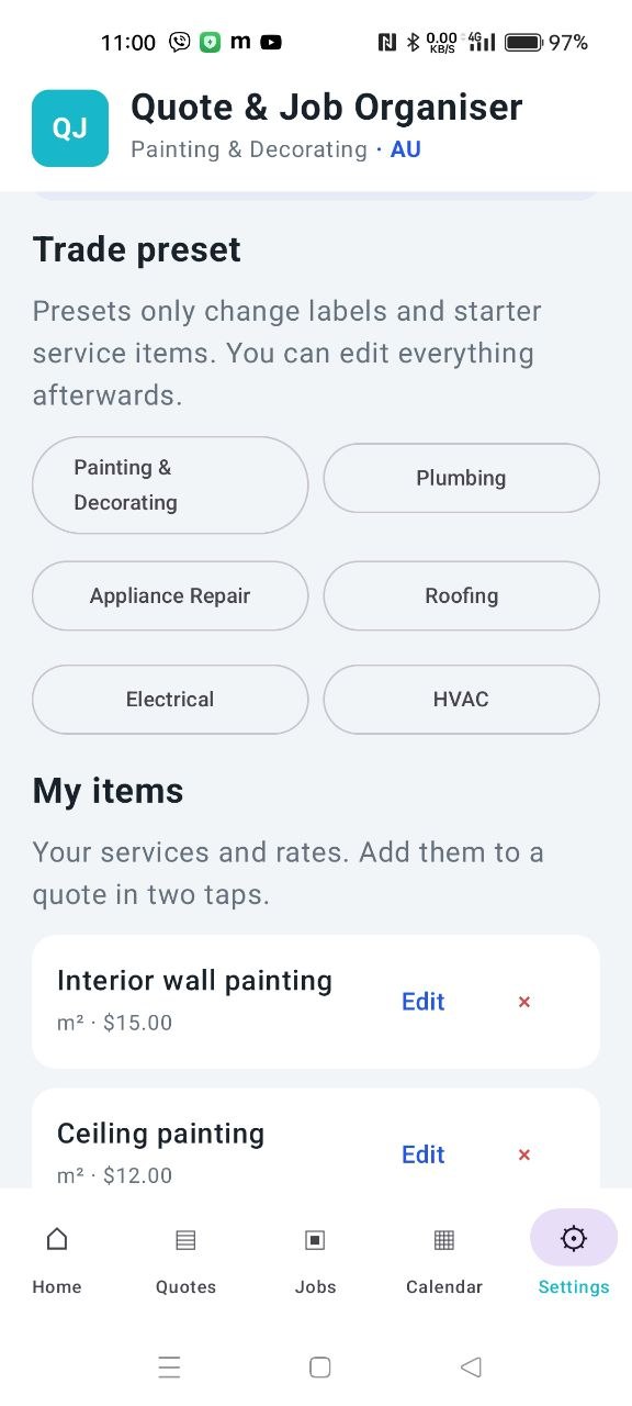 Trade presets and editable service items