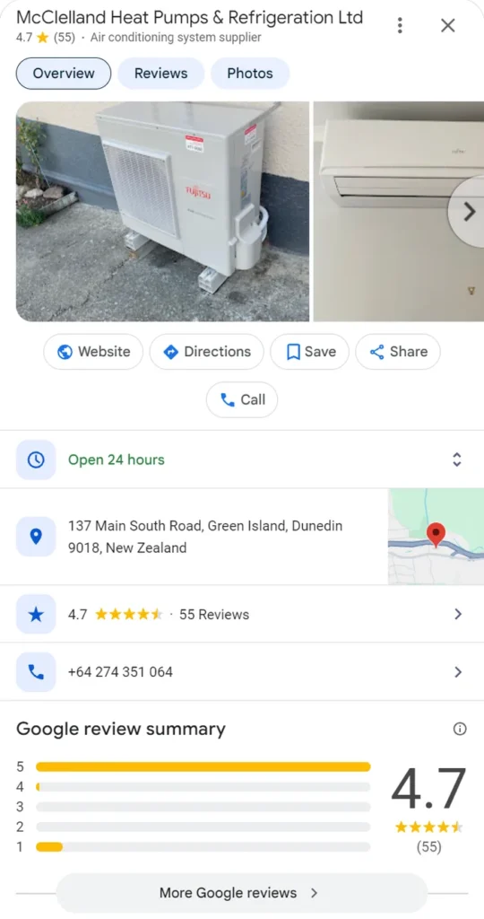 McClelland Heat Pumps and Refrigeration Google profile in Green Island with a 4.7 rating from 55 reviews