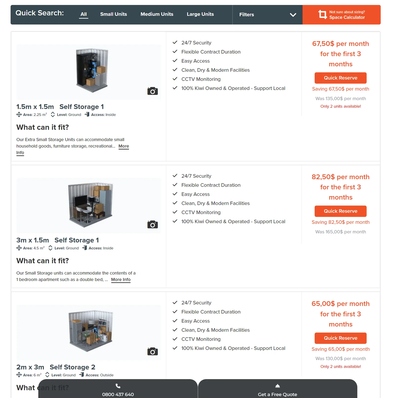 Safeguard unit list showing half-price monthly prices written in a European number format